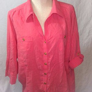 Convertible 3/4-short sleeve Coral 100% Cotton Camp "Perfect Shirt" Sz 26/28
